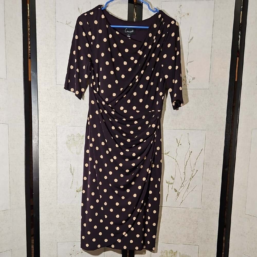 Connected Apparel Purple Ruched Wrap Midi Dress V-Neck